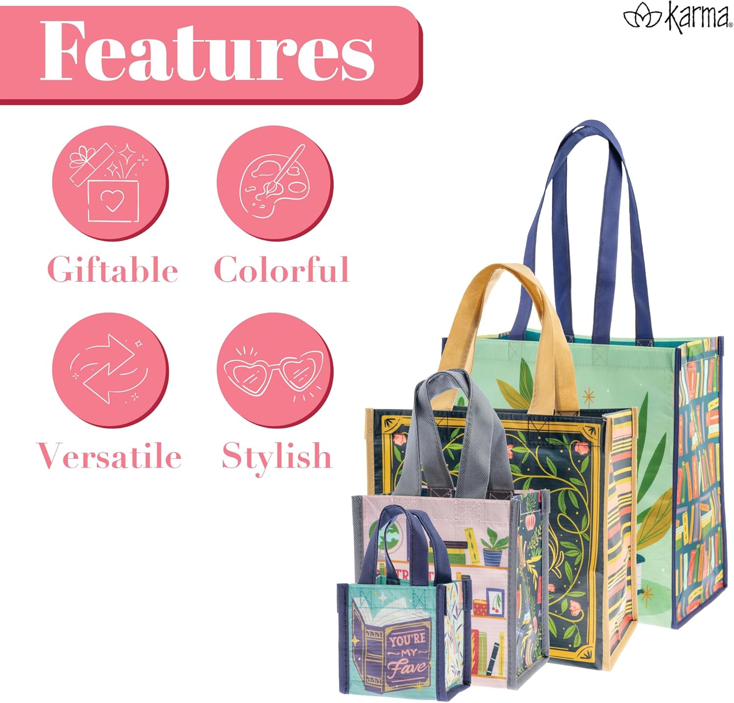 Karma Reusable Medium Gift Bags - Tote Bag and Gift Bag with Handles - Perfect for Birthday Gifts and Party Bags RPET 1 Tiger Medium - Image 5
