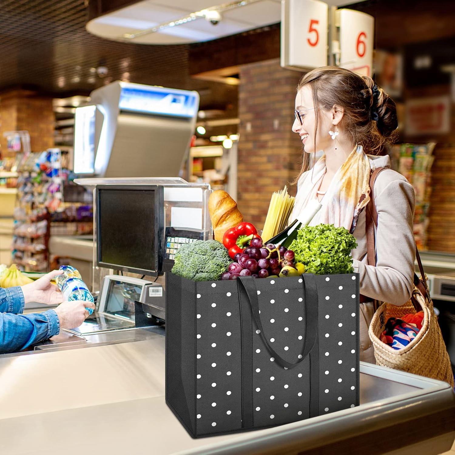 Fab totes 10 Pack Reusable Grocery Bags for Groceries 35L Large Capacity Heavy Duty Waterproof Tote Bags for Shopping and Picnic with Sturdy Handles - Image 2